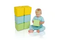 alldoro 6 weiche Softbausteine aus Schaumstoff, 14x14 cm, Türkis, Gelb & Grün Spielbausteine, Schaumstoff-Bausteine für Kinder & Babys ab 0, Kunstleder abwaschbar