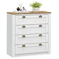 Kommode BOLTON aus Massivholz in weiß/braun, Sideboard mit 4 Schubladen und Muschelgriffen aus Metall, Sideboard aus Kiefer, Holz lackiert