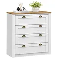 IDIMEX Kommode Bolton aus Massivholz in weiß/braun, Sideboard mit 4 Schubladen und Muschelgriffen aus Metall, Sideboard aus Kiefer, Holz lackiert