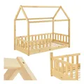 Juskys Kinderbett Marli 80 x 160 cm Rausfallschutz, Lattenrost & Dach Natur Hausbett Holz