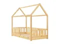 Juskys Kinderbett Marli 80 x 160 cm Rausfallschutz, Lattenrost & Dach Natur Hausbett Holz