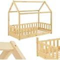 Juskys - Kinderbett Marli 80 X 160 Cm Mit Rausfallschutz, Lattenrost Und Dach - Hausbett Für Kinder Aus Massivholz - Bett In Natur