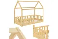 Juskys Kinderbett Marli, 80x160 cm, Hausoptik mit Dach, Holz, Rausfallschutz, 3 - 10 Jahren