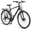 Licorne Bike Premium Touring Trekking Bike in 28 Zoll Aluminium Scheibenbremse Fahrrad für Jungen, Mädchen, Damen und Herren - 21 Gang-Schaltung - Mountainbike - Crossbike (Herren, Schwarz)
