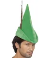 Herren Kostüm Robin Hood Hut Grün Kappe mit Feder Neu von Smiffys
