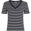 Tommy Hilfiger Damen T-Shirt Kurzarm New Slim Cody mit V-Ausschnitt, Mehrfarbig (Nos Breton Desert Sky/Ecru), M