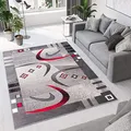 TAPISO Dream Teppich Wohnzimmer Kurzflor Modern Grau Creme Rot Bordüre Meliert Bumerang Vierecke Schlafzimmer Esszimmer ÖKOTEX 60 x 100 cm
