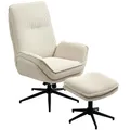 HOMCOM Relaxsessel mit Hocker 360°Drehbarer Fernsehsessel mit Liegefunktion TV-Sessel mit Cord-Optik, Ruhesessel für Wohnzimmer, Schlafzimmer, Beige