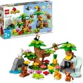 LEGO 10973 DUPLO Wilde Tiere Südamerikas Spielzeug-Set mit 7 Tierfiguren, Steine und Dschungel-Spielmatte, Lernspielzeug ab 2 Jahre - Beige