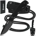 GREIFS® Neck Knife Messer NEXUS mit Kydex Scheide, Clip und Paracord zum Umhängen oder Einstecken, Tactical Survival Outdoor EDC Messer versteckt Tragen - Legal in Deutschland - 42a konform