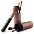Make-up Pinselset 6-teilig | 5 vegane Schminkpinsel mit Aluminium-Köcher & Smart-Halter | Für Foundation, Puder & Augen-Make-up | Kompaktes Reise-Set in Cappuccino/Schwarz | LUVIA
