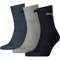 PUMA Sportsocken short crew (3-Paar) gepolsterte Frottee-Sohle, atmungsaktiv blau|grau|schwarz 35-38