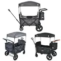 Arebos FableKids Bollerwagen Leo X2Plus mit Dach 2 Sitzplätze Faltbarer Transportwagen XXL-Hecktasche 5-Punkt-Gurt 360° Offroad Räder Fußbremse Oxford 600D Leinen Fossil Grau