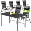 Casaria® Gartenmöbel Set Gartentisch 6 Stühle Klappbar Alu inkl. Kopfkissen 8-Fach verstellbare Rückenlehne 150x90cm Wetterfest Outdoor Terrasse Balkon Sitzgruppe Silber