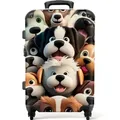 NoBoringSuitcases.com© Kinderkoffer Hund - Tiere - Muster - Braun - Mädchen - Jungen 67 cm - 72 L, 4 Rollen, Mittelgroßer Reisetasche mit Rollen für 20kg, Kinderkoffer braun|bunt 43 cm x 67 cm x 25 cm