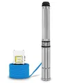 EBERTH 4" Tiefbrunnenpumpe Brunnenpumpe aus rostfreiem Edelstahl, Elektrisch 550W, Durchmesser Pumpe 4 Zoll (10cm), Anschlussgewinde 1 1/2 Zoll, Stromkabel 20m, Förderhöhe max. 43m, mit Schmutzsieb