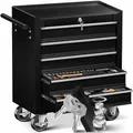 MASKO® Werkstattwagen rollbar 5 Schubladen abschließbar, mobiler Rollwagen zur Werkzeugaufbewahrung mit Schloss & Kugellager-Schubladen, Stabiler Werkstatt Trolley aus massiven Metall, Schwarz
