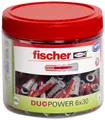 fischer DuoPower 6 x 30, handliche Runddose mit 200 Universaldübeln, leistungsstarker 2-Komponenten-Dübel, Kunststoffdübel zur Befestigung in Beton, Ziegeln, Stein, Gipskarton uvm.