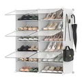 SONGMICS Schuhregal, Schuhschrank, für Garderobe und Eingangsbereich, anpassbar, 6 Fächer, für bis zu 24 Paar Schuhe, wolkenweiß-transparent LPC033W01