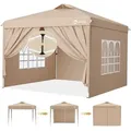 Sekey Faltpavillon 3x3 m Pop Up Gartenpavillon wasserdicht winterfest inkl 4 Seitenteilen Partyzelt für Garten Terrasse, Taupe - Taupe