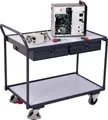 VARIOfit ESD Tischwagen mit gebogenen Schiebegriff, 2 Schubladen und 2 Ladeflächen 985x595mm