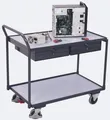 Schäfer Shop Select Leichter ESD-Tischwagen, Stahl/Spanplatte, Graphitgrau/Lichtgrau, 2 Etagen, L 985 x B 605 mm, 2 Schubladen, TPE-Rollen mit EasySTOP, bis 250 kg 121445