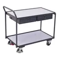 VARIOfit ESD Tischwagen mit 2 Ladeflächen und 2 Schubladen Schiebegriff nach