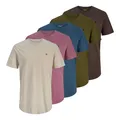 JACK & JONES Herren Shirts T-Shirts Tee SS Crew Neck 5er Pack, Farbe:Mehrfarbig, Größe:L, Artikel:-Moonbeam/Petrol Blue/Dark Brown/Dark Olive/Bordeaux