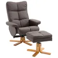 HOMCOM Relaxsessel mit Hocker, Stauraum, Gepolstert Fernsehsessel mit Liegefunktion, 360° Drehbar TV-Sessel für Schlafzimmer, Wohnzimmer, Kunstleder, Braun