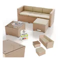 Juskys Polyrattan Lounge Punta Cana M creme, 3-4 Personen - Sofa, Tisch & Hocker