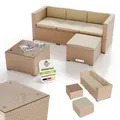 Juskys Polyrattan Lounge Punta Cana M creme – Gartenlounge für 3-4 Personen – Sitzgruppe mit Sofa, Tisch & Hocker - Sitzbezüge Sand - Creme/Beige