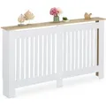 Relaxdays Heizkörperverkleidung MDF Weiß mit Holzoptikablage 152 cm x 19 cm x 83 cm 10 kg