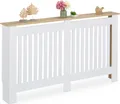 Relaxdays Heizkörperverkleidung, Lamellen, HBT 83x152x19 cm, für alte Heizkörper, Heizungsabdeckung mit Regal, MDF, weiß