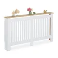 Relaxdays Heizkörperverkleidung, Lamellen, HBT 83x152x19 cm, für alte Heizkörper, Heizungsabdeckung mit Regal, MDF, weiß