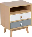 BELIANI Nachttisch Heller Holzfarbton Weiß Grau Spanplatte MDF Platte Gummibaumholz Kiefernholz 47x40x30 cm Modern 2 Schubladen 1 Fach Schlafzimmer