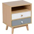 Nachttisch Heller Holzfarbton Weiß Grau Spanplatte Mdf Platte Gummibaumholz Kiefernholz 47x40x30 Cm Modern 2 Schubladen 1 Fach Schlafzimmer