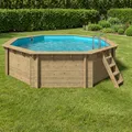 Holzpool Emotion-Fun Ø 510x120cm 8-Eck Massivholz Gartenpool Set Leiter Skimmer