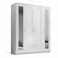 Stella Trading LEPINI Kleiderschrank mit Spiegeltüren in Weiß - Vielseitiger Drehtürenschrank 4-türig für Ihr Schlafzimmer - 156 x 191 x 50 cm (B/H/T)