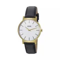JOOP! Uhr - aus goldfarbenem Edelstahl, weißes Zifferblatt, schwarzes Lederarmba
