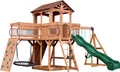 Backyard Discovery Sterling Point Spielturm aus Holz XXL | Spielplatz für Kinder mit Schaukeln / Rutsche / Sandkasten / Kletterwand / Nestschaukel | Spielhaus / Kletterturm mit Brücke für den Garten