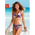Bügel-Bikini LASCANA, Damen, Gr. 50, Cup E, lila (lila, bedruckt), Polyamid, Bikini-Sets, florales Design, Bikini-Hose mit Vordermieder, Hose mit Ziergürtel