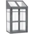 Outsunny Frühbeet aus Holz, Mini Gewächshaus 70 x 50 x 120 cm, Treibhaus mit Abdeckung, Fenster, Doppeltür, lichtdurchlässig Frühbeetkasten mit 3 Regale, Winterfest Hochbeet für Garten, Balkon, Grau