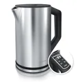 Arendo - Edelstahl Wasserkocher mit Temperatureinstellung 40-100 Grad in 5er Schritten - Doppelwand Design - Modell ELEGANT - 1,5 Liter - 2200 W - Teekocher mit Temperaturanzeige - GS - SIlber