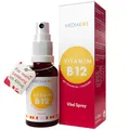 Mediakos® Vitamin B12 + B6 Spray mit 600µg Folsäure (B9) - Hochdosiert & Vegan - B 12 Vitamin Präparat mit Methylcobalamin - Vital Spray mit Apfel-Geschmack (50 ml)