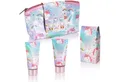 BRUBAKER Pflege-Geschenkset Dusch- und Badeset mit Einhörner mit Kirschblüten Duft, Pflegeset, 4-tlg., Einhorn Geschenkset in Kosmetiktasche für Frauen, Wellness Set