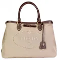 PRADA LOGO JACQUARD SHOPPER TASCHE HANDTASCHE 1BA579 BEIGE BRAUN NEU