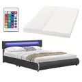Juskys Polsterbett Sevilla 180x200 cm mit Matratze, LED Beleuchtung, Lattenrost & Kopfteil - Holz & Kunstleder - 16 Farbeinstellungen & Fernbedienung - Bett Bettgestell Doppelbett - Grau