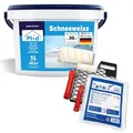 Plid® Schneeweiß Wandfarbe Weiß 5L inkl. Streichset 6-tlg. [HOHE DECKKRAFT] - Weiße Wandfarbe Polarweiß geruchsarm - Farbe Wand - Innenfarbe Wall Paint White - ausbessern weiß - Diffusionsfähig