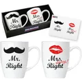 BRUBAKER Mr. Right & Mrs. Always Right Tassen Set - Kaffeetassen für Hochzeitsgeschenk und Geschenk für Paare - 2 Kaffeebecher 300 ml mit Grußkarte und Geschenkpackung