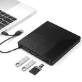 Reagle Externer CD/DVD Brenner USB 3.2 USB-C – Tragbares Laufwerk mit SD/microSD Kartenleser, 2 USB-A Ports, Plug & Play für Windows, Mac OS, Linux – Schnelle Datenübertragung 5 Gb/s